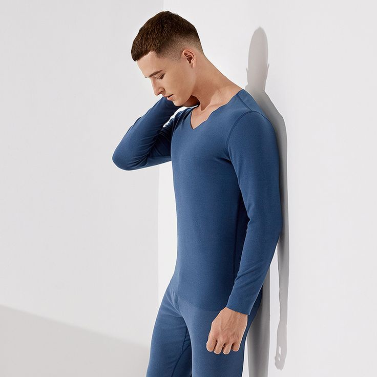 wearing men's long johns in public man in blue long johns