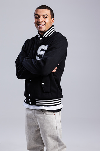 mens jacket man in varsity jacket