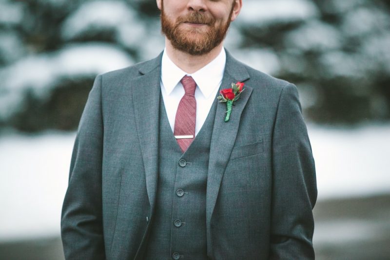 man in winter wedding wear