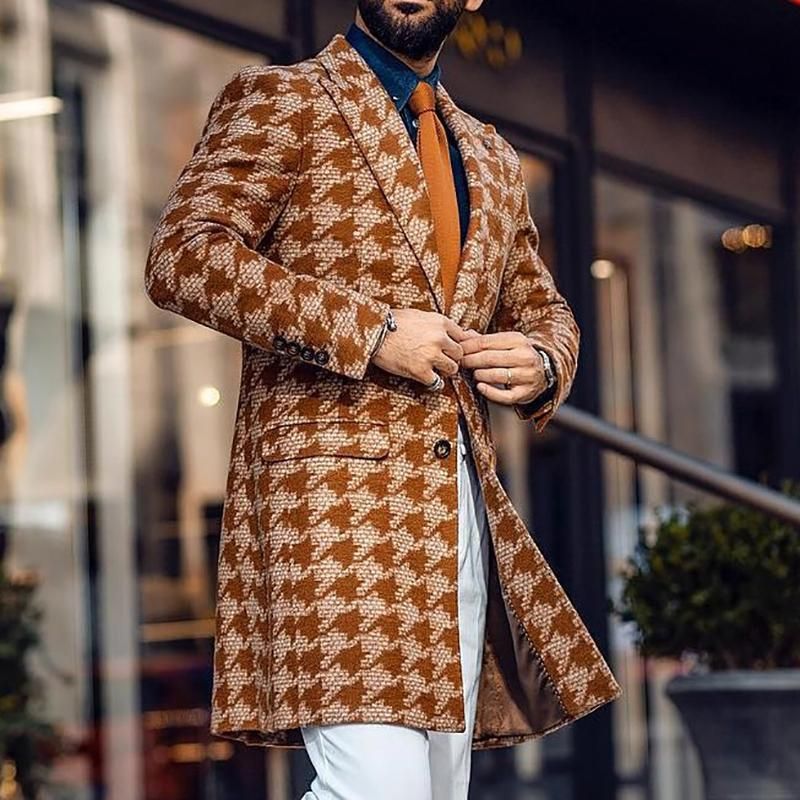 men's wool winter coat man in a patterned woollen coat