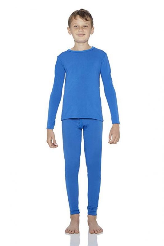 should boys wear underwear under their thermals? boy in blue thermals