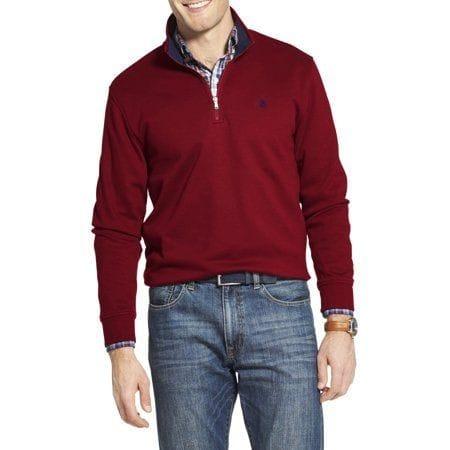 men sweater design with front short zip maroon color sweater