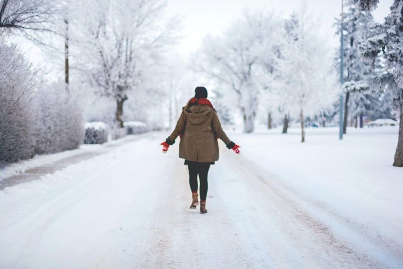 woman wearing layered clothes for winter in Canada