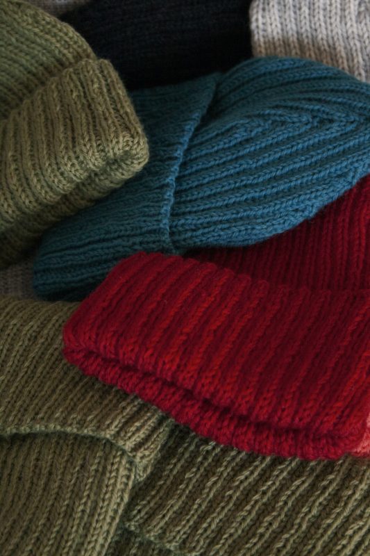 beanies in a winter wear store