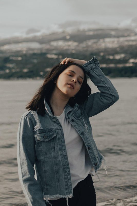 girl in a denim winter wear jacket