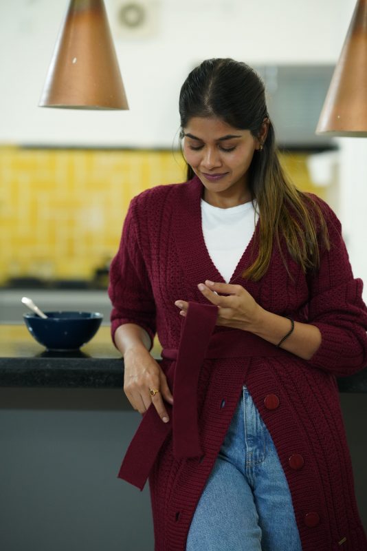 Maroon long ladies sweater