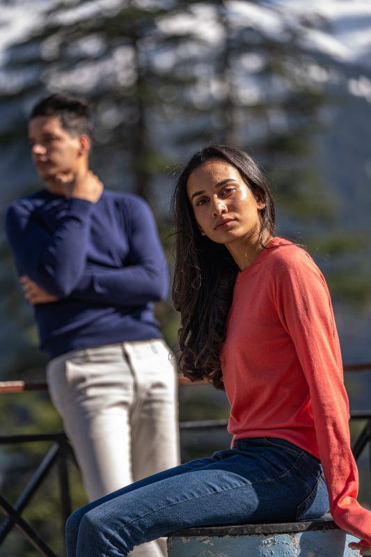 pink ladies sweater in winter